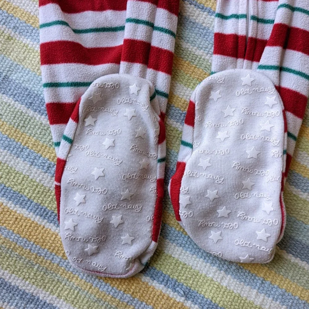 Old Navy striped fleece holiday footie pajamas PJs 3T